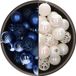 Bellatio Decorations Kerstballen mix - 74-delig - parelmoer wit en kobalt blauw - 6 cm - kunststof