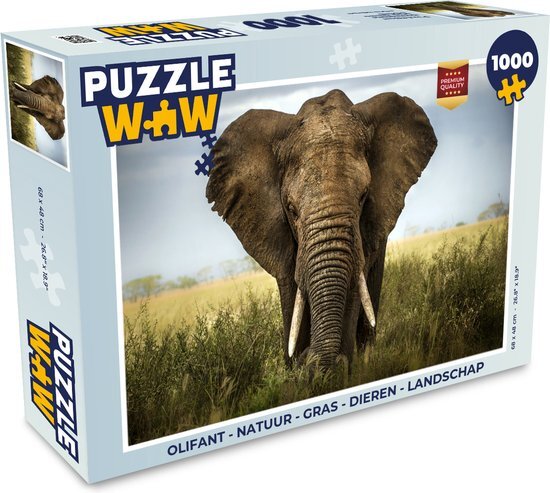 MuchoWow Puzzel Olifant - Natuur - Gras - Dieren - Landschap - Legpuzzel - Puzzel 500 stukjes - Sinterklaas cadeautjes - Sinterklaas voor grote kinderen