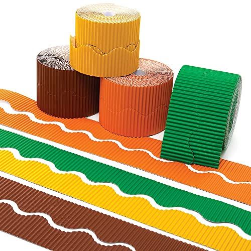 Baker Ross FX114 Autumn Wavy Border Value Pack - Pack of 4 Rolls, Classroom Supplies for Teachers, Harvest Festival Display, School Supplies