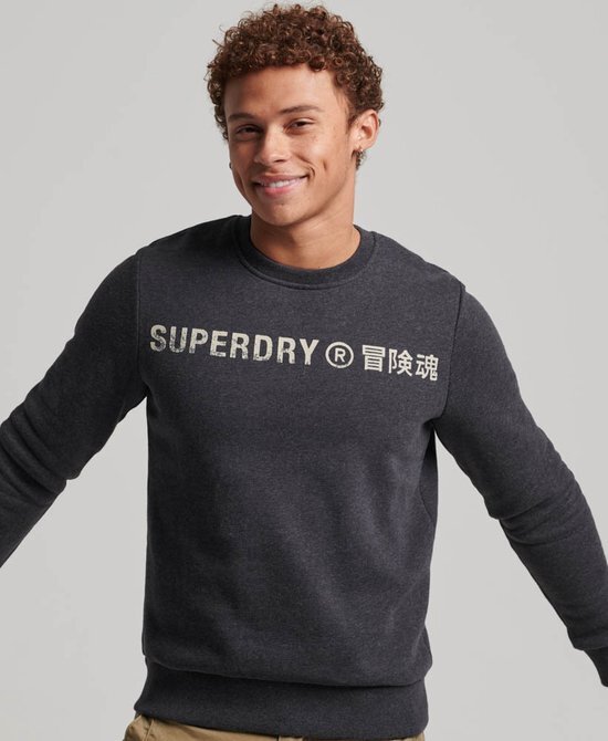 Superdry Workwear Logo Vintage Crew Heren Trui - Raven Black Marl - Maat 3Xl