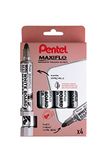 Pentel Maxiflo MWL5W/4, verpakking met 4 whiteboardmarkers, conische punt, extra breed, zwart, rood, blauw, groen