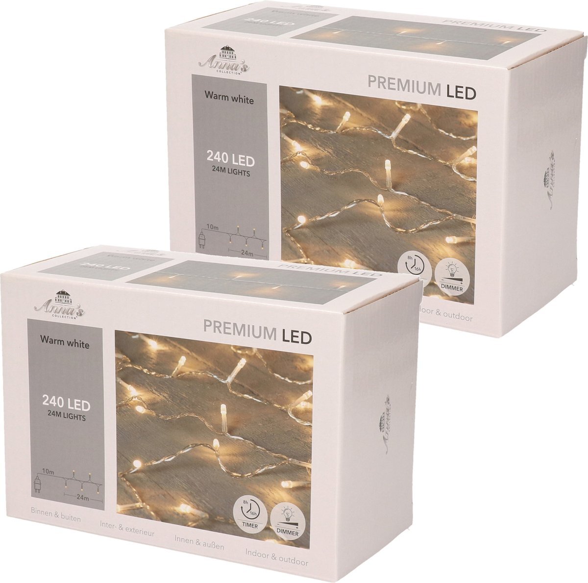 Anna's Collection Set van 2x stuks kerstverlichting warm wit 240 leds met dimmer en timer functie 2400 cm - voor buiten en binnen - Boomverlichting