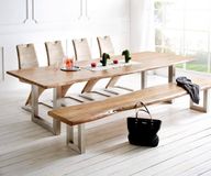 DELIFE Table à manger Edge acacia naturel 300x100 acier inoxydable large Live-Edge