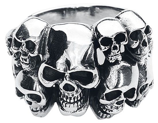 etNox hard and heavy etNox Skulls Heren Ring - zilverkleurig
