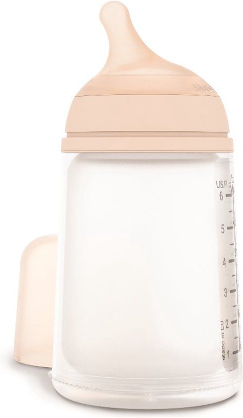 Suavinex Zero.Zero Anti-Colic Baby Bottle - 270ml - Transparent with Salmon Pink