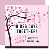 Grappige 22e verjaardagskaart voor vrouw of echtgenoot - 8036 dagen samen - I Love You cadeaus, gelukkige 22e huwelijksverjaardagskaarten voor partner, 145 mm x 145 mm wenskaarten voor tweeëntwintigste jubilea