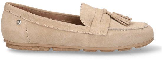 No Stress Dames Beige suède loafers met franjes - Maat 36