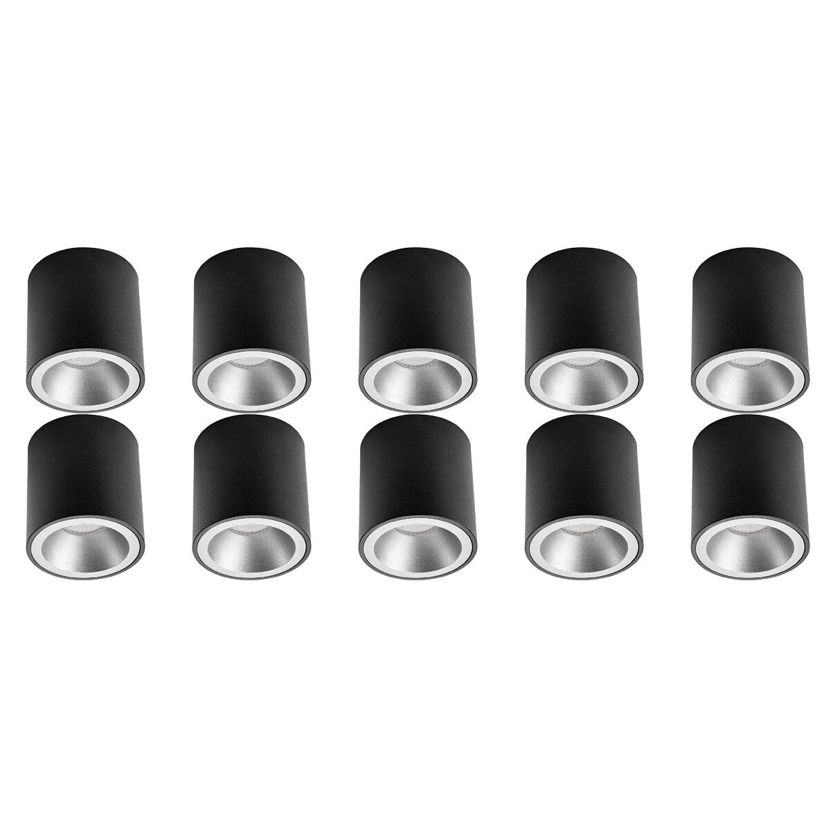 BES LED Opbouwspot 10 Pack - Pragmi Cliron Pro - GU10 - Rond - Zwart/Zilver - Ø90mm