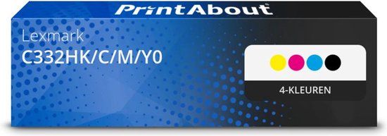 PrintAbout Huismerk Toner C332HK/C/M/Y0 4-kleuren Multipack Hoge capaciteit geschikt voor Lexmark