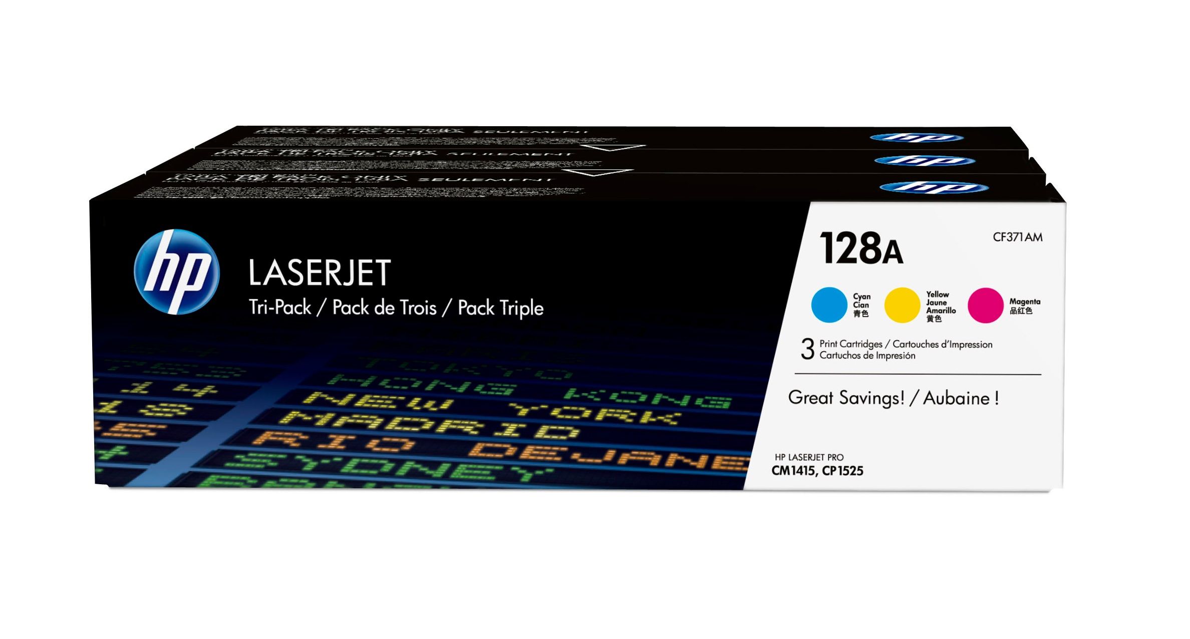 HP 128A Toner Cartridge 3-Pack - Cyan/Magenta/Yellow - Original