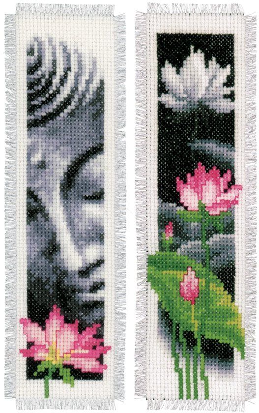 Vervaco Bladwijzer kit - Lotus en Boeddha set van 2 - Borduren