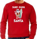 Bellatio Decorations Surf dude Santa - Fun Kersttrui sweater - rood - voor heren - Kerstkleding / Christmas outfit S