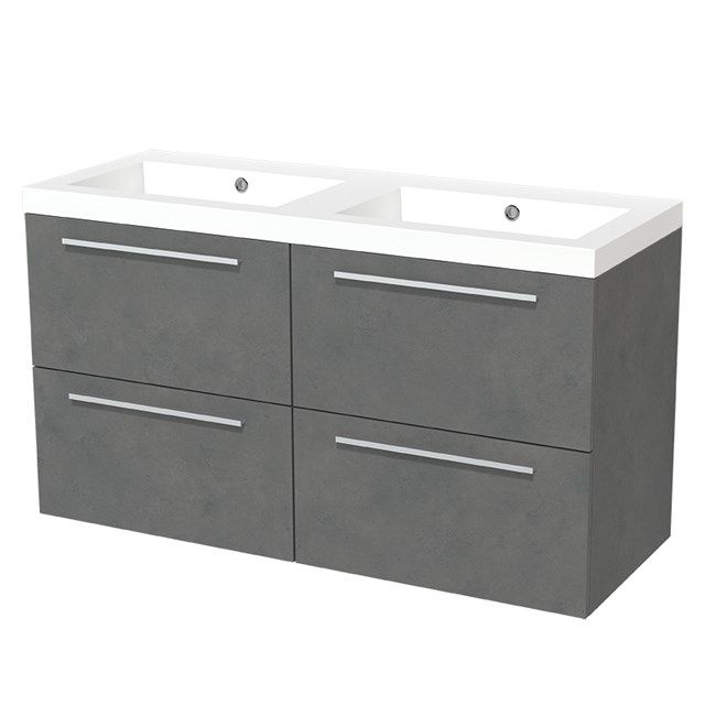 Maxaro Badkamermeubel 120cm Modulo Donkergrijs Beton 4 lades Vlak Wastafel Mineraalmarmer