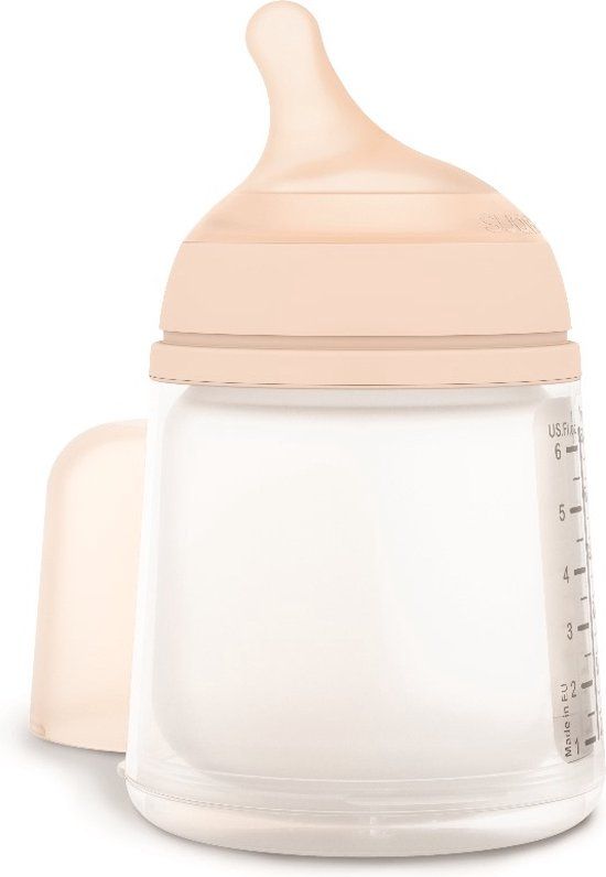 Suavinex Zero.Zero Anti-Colic Baby Bottle - 180ml - Transparent with Salmon Pink