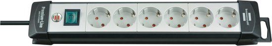 Brennenstuhl Premium-Line Stekkerdoos - 6-voudig - Zwart/Lichtgrijs - 3m - Met Overspanningsbeveiliging