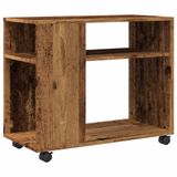 VidaXL Bijzettafel met wieltjes 70x35x60 cm bewerkt hout oud houtkleur