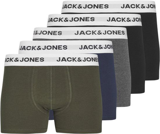 JACK&JONES JUNIOR JACBASIC WHITE WB TRUNKS 5 PACK NOOS JNR Jongens Onderbroek - Black Black - Navy Blazer - Dgm - Forest Night