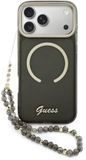Guess IML Glitter Script Backcover met Koord - Geschikt voor iPhone 17 Pro Max - MagSafe Compatibel - Zwart