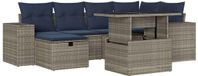 vidaXL 7-delige dining loungeset met kussens, grijs, polyrotan