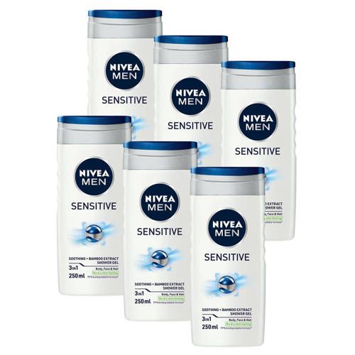 NIVEA MEN Sensitive Douchegel - 6 x 250 ml - Voordeelverpakking