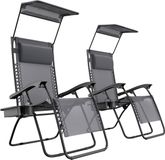 LifeGoods Opvouwbare Tuinstoelen - Verstelbaar Zonnescherm - Ligstoel Tuin - 2 Stuks - Donkergrijs