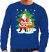 Bellatio Decorations BD Foute kersttrui - kerstman en rendier Rudolf - blauw - voor heren - kerst sweater - Kersttruien S