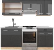 Vicco R-Line Unité de cuisine complète – 200 cm, marbre WB anthracite brillant/chêne doré