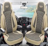 Bremer Sitzbezüge Premium Camper stoelhoezen voor Challenger Graphite ULTIMATE Arctic Connect DPL509 in Beige/Grijs (2 losse stoelen)