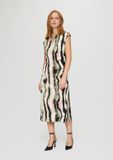 s.Oliver Robe à manches longues, col en V, fente, longueur mollet, motif tie-dye, bleu marine, polyester, taille 34