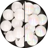 Kaemingk B.V. 24x pièces boules de Noël en plastique mélange de blanc et blanc nacré 6 cm