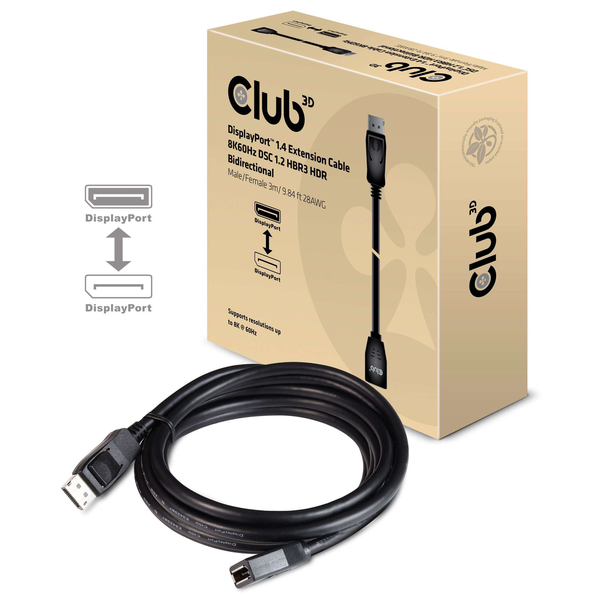 Club 3D DisplayPort 1.4 Extension Cable - 3m