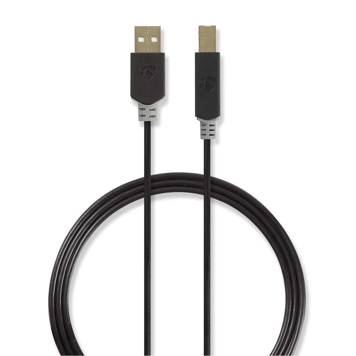 Nedis USB-kabel - USB 2.0 - USB-A Male - USB-B Male - 2m - Antraciet
