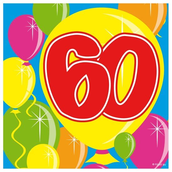 Folat 60 Jaar Servetten Balloons - 20 servetten