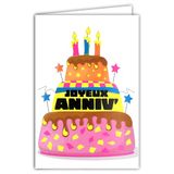 69-8132 FLUO-kaart 69-8132 Happy Birthday, 3 kaarsen met sterren, met envelop 12 x 17,5 cm, witte binnenkant om te schrijven, echte fluo-inkt, gemaakt en geproduceerd in Frankrijk