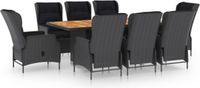 vidaXL 9-delige Tuinset met Kussens, Poly Rattan, Donkergrijs