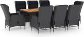 vidaXL 9-delige Tuinset met Kussens, Poly Rattan, Donkergrijs