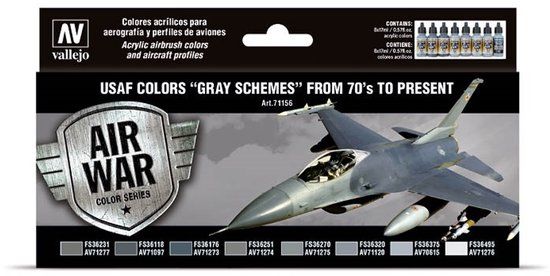Vallejo Hobbyverf Acrylverf - 71156 USAF colors “Grey Schemes” - Acryl Set Verf set - 8x 17 ml