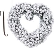 Merkloos Kerstkrans - hart vorm - sneeuw - 50 cm - kunststof - incl. deurhanger