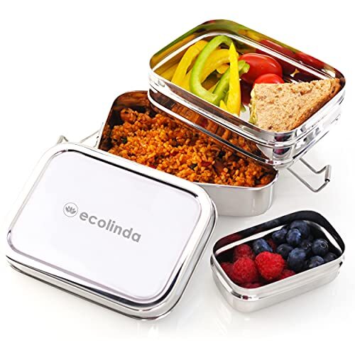 ecolinda lunchtrommel 3in1 roestvrijstalen | kinderen Lunchbox metalen, kids broodtrommel van roestvrij staal, lunchbox, bento box metaal | incluis bestek