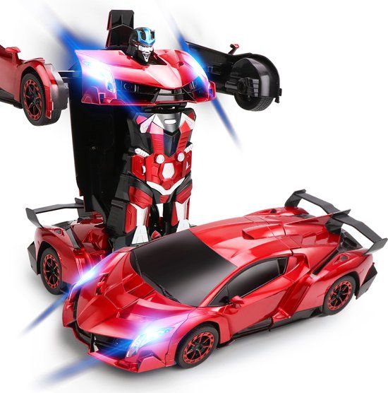 MEWAU 1:18 RC Transformerende Auto/Robot - Rood - 2 in 1 Afstandsbediening Auto - Gebaar Waarneming - Speelgoed Auto