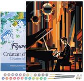 Figured'Art Schilderen op Nummer Volwassenen met lijst Art Deco Man aan een Piano- Handwerk acrylverf Kit DIY Compleet - 40x50cm Canvas al ingelijst