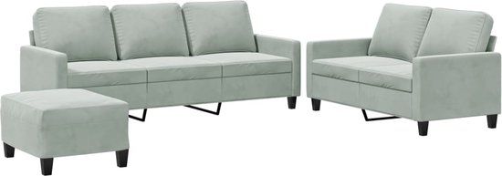 vidaXL 3-delige Loungeset met Kussens Fluweel Lichtgrijs