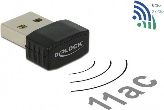 DeLOCK USB-A - WLAN / Wi-Fi dongle - Dual Band AC600 / 600 Mbps - Zwart