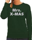 Bellatio Decorations Mrs. x-mas Foute Kersttrui / sweater - zilver / glitter - groen - dames - kerstkleding / kerst outfit XS