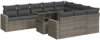vidaXL 11-delige Loungeset met Kussens Poly Rattan Grijs