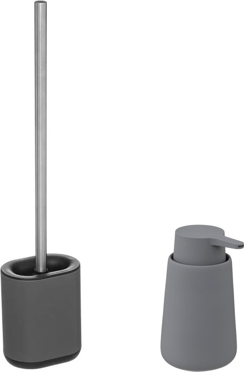 5five - WC-borstel met houder en zeeppompje - donkergrijs