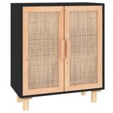 vidaXL Dressoir zwart, 60x30x70 cm, massief grenenhout en natuurlijk riet