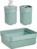 Berilo Badkamer accessoires set 3-delig pastel mintgroen van kunststof - Mandje - Zeeppompje - Tandenborstelbeker
