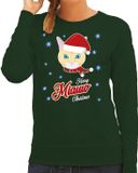 Bellatio Decorations Foute Kersttrui - Merry Miauw Christmas - Kat / Poes - Groen - Dames L