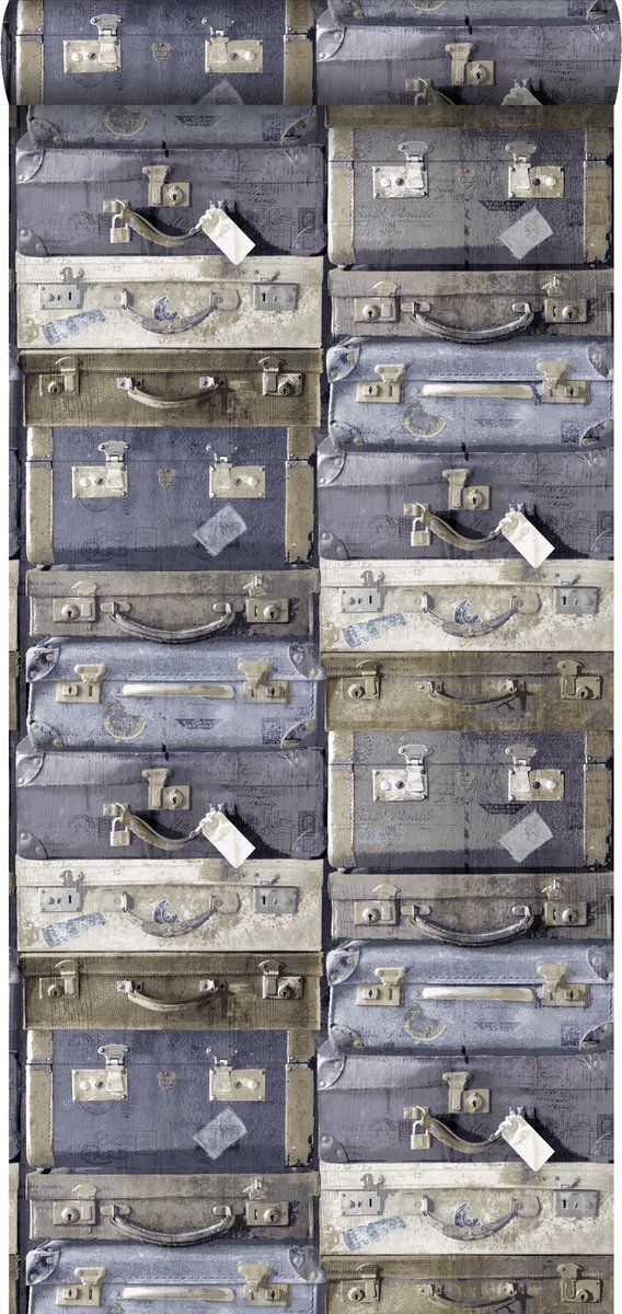 Esta Home behang vintage koffers blauw en bruin - 138215 - 53 cm x 10,05 m